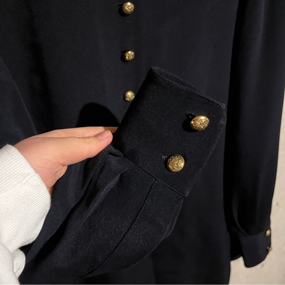 Dana Buchman Navy 100% Silk Military Gold Buttons Shirt Women's Size 4 - Picture 3 of 7